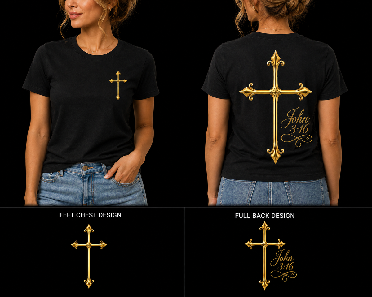 gold cross 3:16 t-shirt